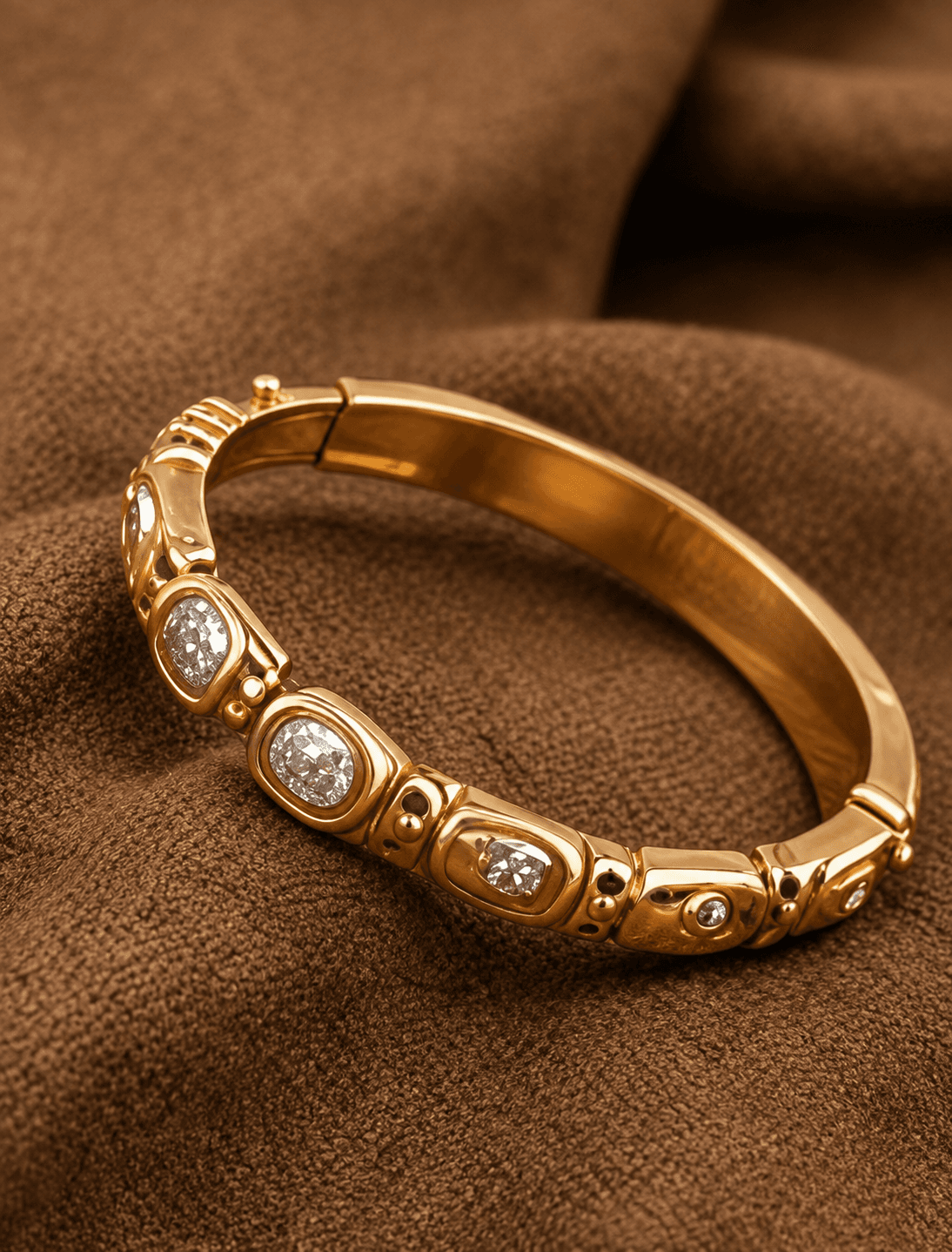 Textured gold bangle set with diamonds